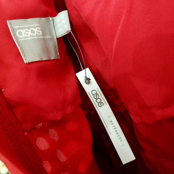 Nwt ASOS Cold Shoulder Maternity Red Eyelit Lace Circles Red Dress - Picture 14 of 16